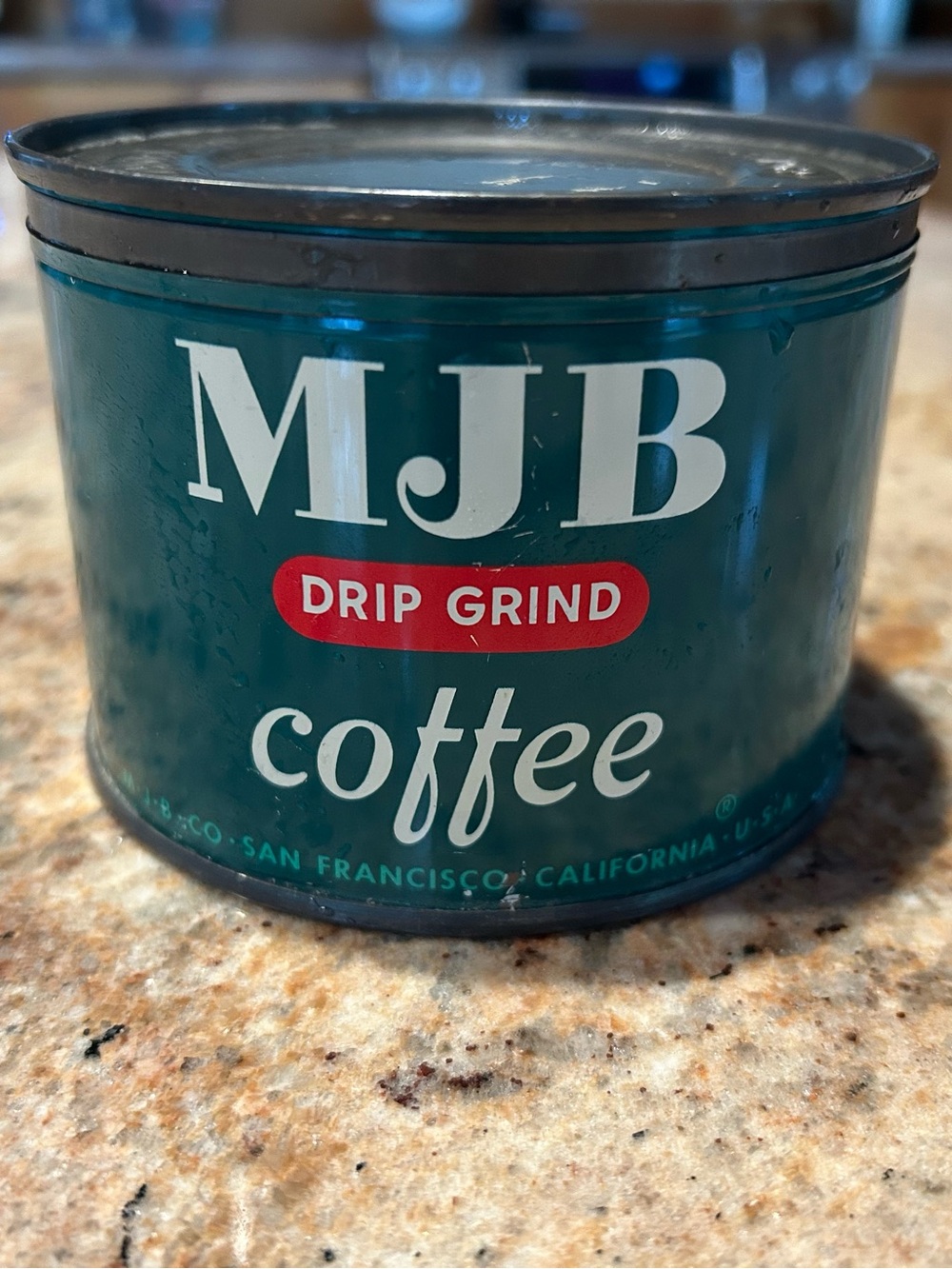 Vintage MJB Co. Coffee Roaster San Francisco 1950’s Drip Grind Coffee Tin - Teal